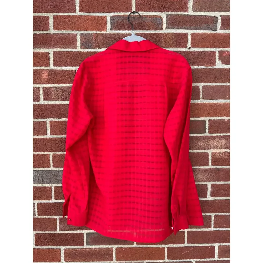 Milano Red Checkered Button Front Blouse Shirt Women Small Long Sleeve Vintage - Picture 8 of 9